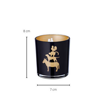 Set van 2 theelichtjes glazen stadsmuzikanten (hoogte 8 cm), zwart
