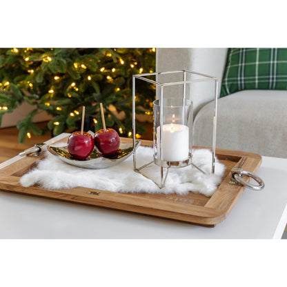 Lantaarn Marie (hoogte 25 cm), vierkant, vernikkeld roestvrij staal, met glas, voor stompkaars ø 8 cm