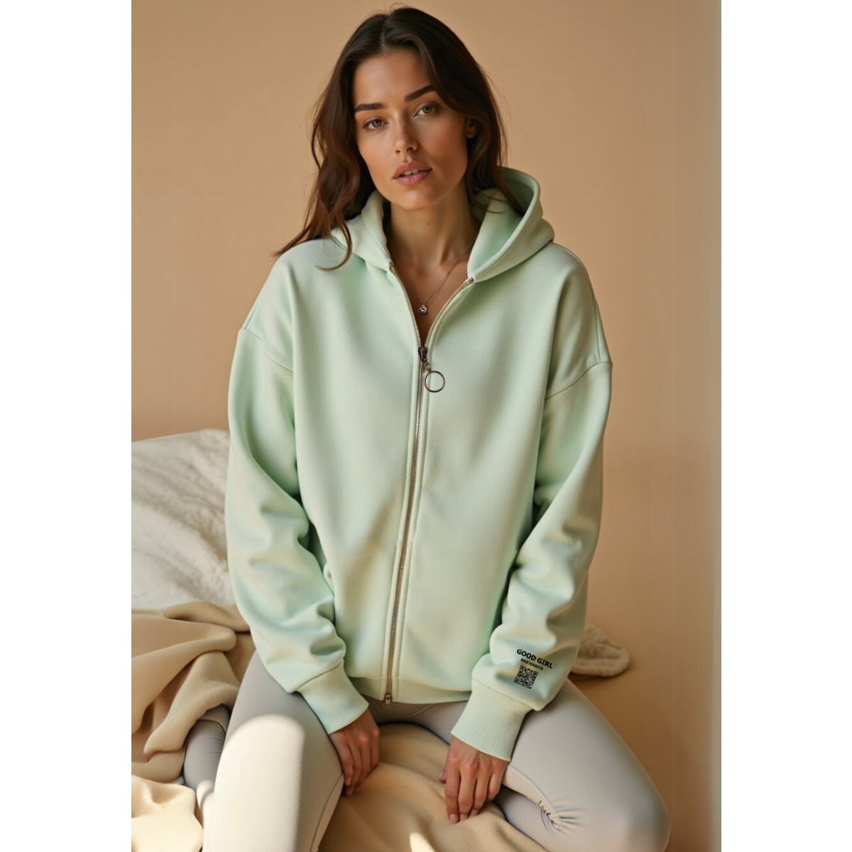 Hoodie met rits "GGBH" - roze