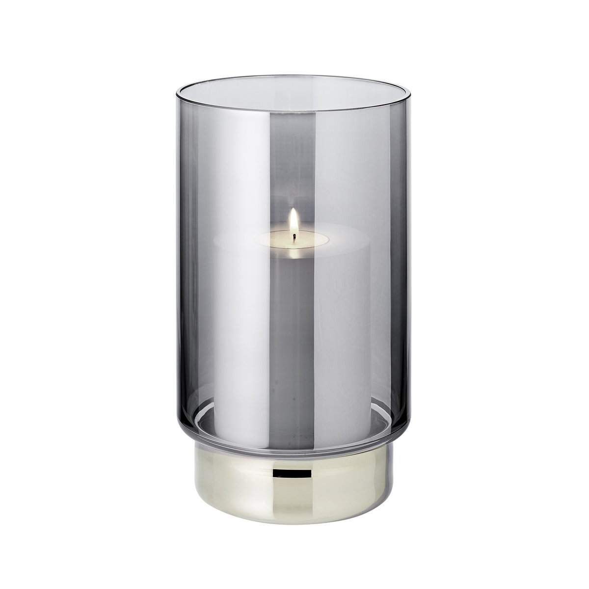 Lantaarn Isla (H 21 cm), handgeblazen donker kristalglas met platina rand