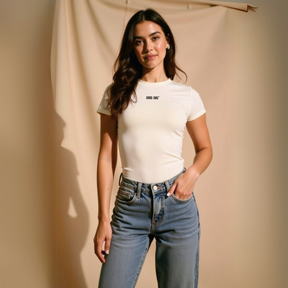 Slank statement T-shirt "Good Girl Bad Habits" Weiss