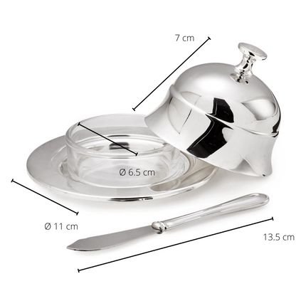 EDZARD botervloot boterklok Epe, diameter 11 cm, verzilverd, met bijpassend botermes 18 cm