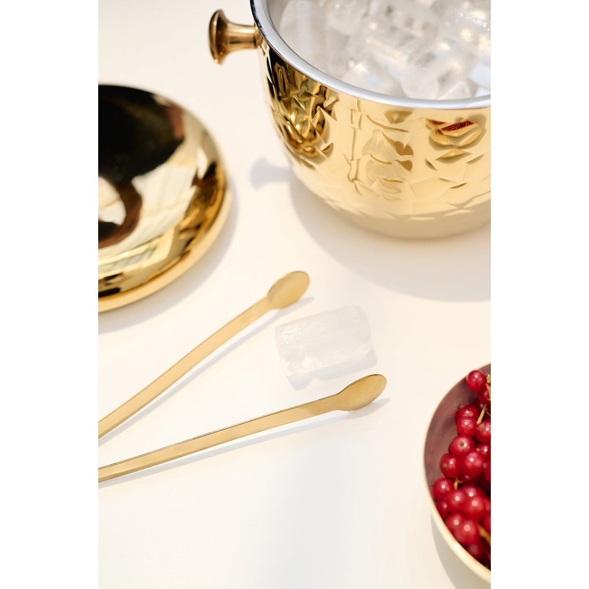 IJsemmer rico goud H 21 cm, met zeef- en ijstang