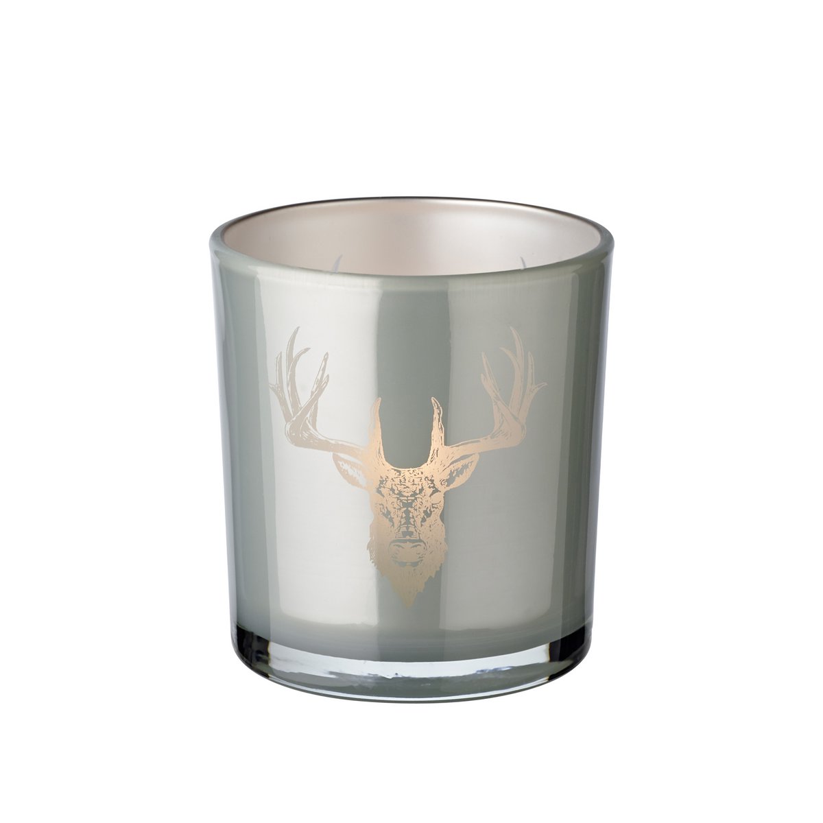 Set van 2 theelichtglazen Eto (hoogte 8 cm, Ø 7 cm), grijs, lantaarn met hertenmotief