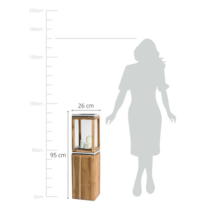 EDZARD lantaarn Dubai met voet, teak en roestvrij staal, glanzend vernikkeld, hoogte 95 cm, gewicht 10,8 kg