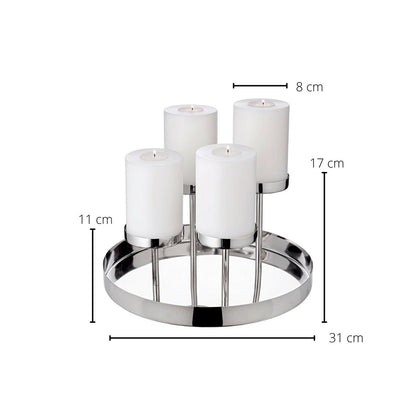 EDZARD kandelaar Marbella, roestvrij staal vernikkeld, lengte 31 cm, hoogte 16 cm, voor 4 stompkaarsen ø 8 cm