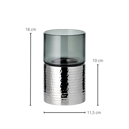 Cosmo kandelaar (hoogte 18 cm), zilver, gehamerd, roestvrij staal, hoogglans gepolijst