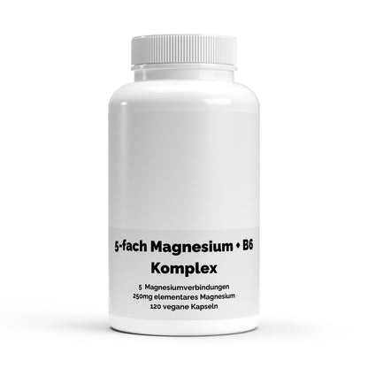 Magnesium 5x Komplex + B6 - 120 vegane Kapseln