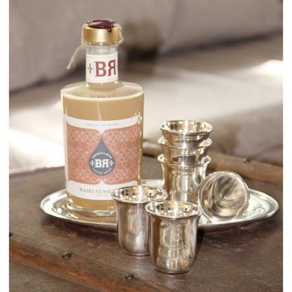 Set van 2 borrelbekers Cuno (hoogte 5 cm, 4 cl), zwaar verzilverd, borrelglas