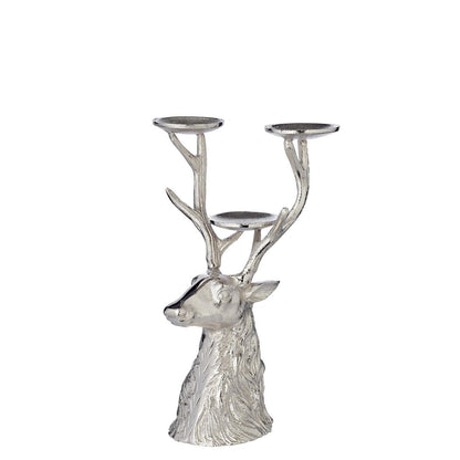 EDZARD kandelaar hert, vernikkeld aluminium, hoogte 32 cm, voor 3 stompkaarsen diameter 6 cm