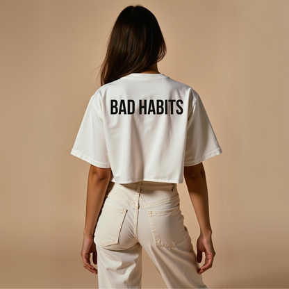 Statement Crop T-shirt "GOED MEISJE - SLECHTE GEWOONTEN" - Weiss