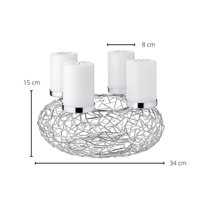 EDZARD Adventskrans Milano, roestvrij staal, glanzend vernikkeld, diameter 34 cm