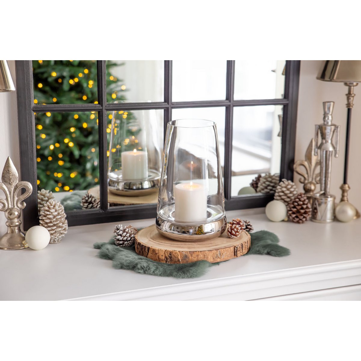 EDZARD lantaarnkaars glas Bora, glas en keramiek, hoogte 28 cm