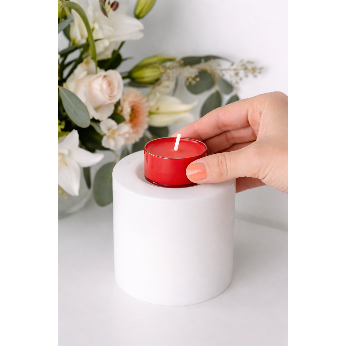 EDZARD 50 stuks Nightlights theelichtjes, rood, rode kunststof behuizing