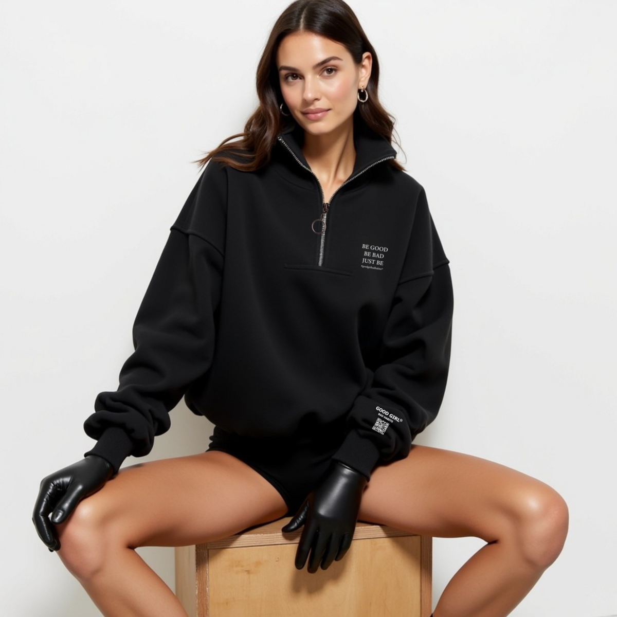 Half Zip Sweat "Be Good Be Bad Just Be" - Mintgreen
