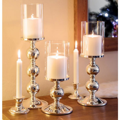 EDZARD kandelaar kandelaar Bamboe, elegant verzilverd, aanslagvrij, met glas, hoogte 35,5 cm