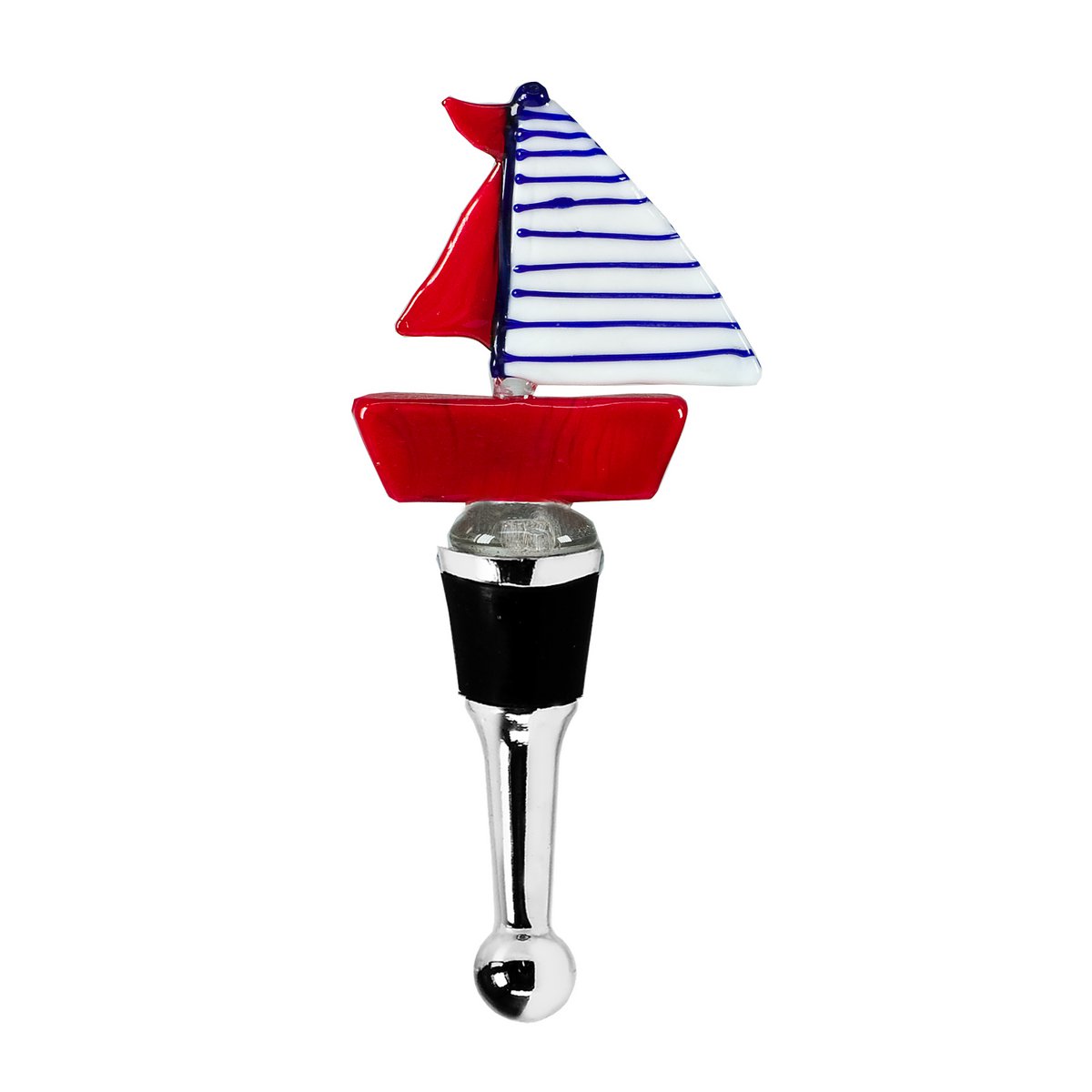 EDZARD flessenstop zeilboot (hoogte 13 cm) voor champagne, wijn en mousserende wijn, in de stijl van traditionele glaskunst, handgemaakt