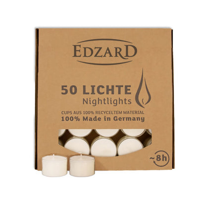EDZARD 50 stuks WENZEL Nightlights theelichtkaarsen theelichtjes, wit, transparant deksel, brandduur ca. 8 uur