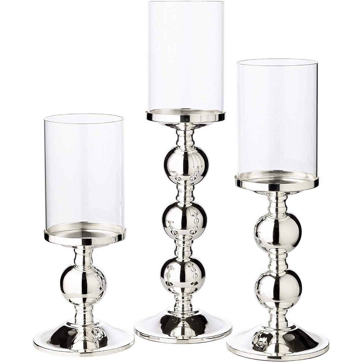 EDZARD kandelaar kandelaar Bamboe, elegant verzilverd, aanslagvrij, met glas, hoogte 43 cm