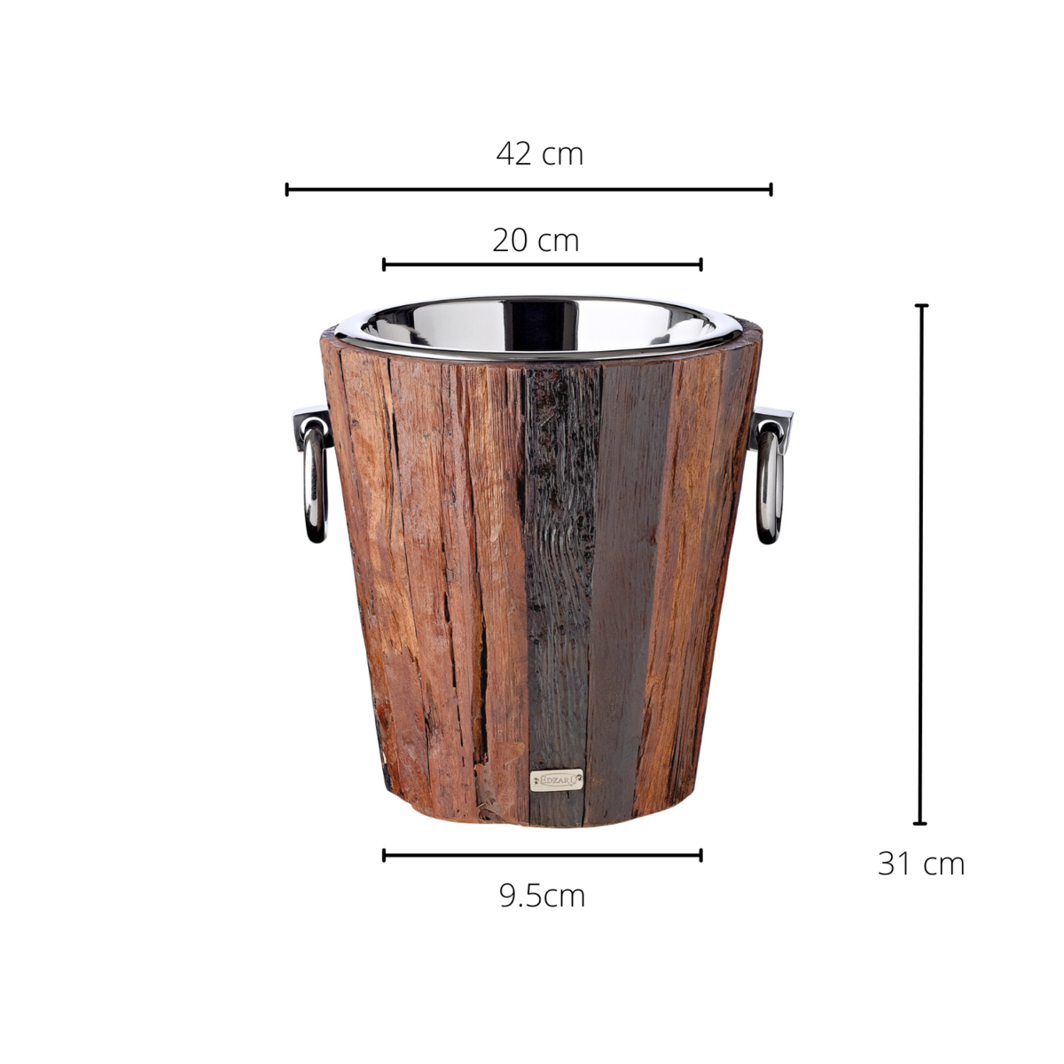 EDZARD wijnkoeler flessenkoeler Providence, teak, roestvrij staal glanzend vernikkeld, H 28 cm, gewicht 4 kg
