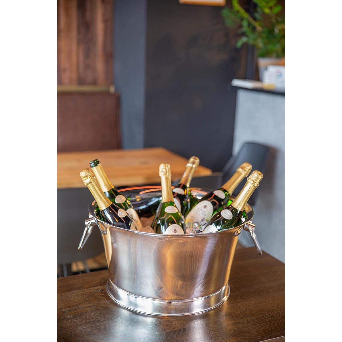 EDZARD champagnekoeler Samu, dubbelwandig, met handgrepen, hoogglans gepolijst roestvrij staal, H 25 cm, ø 48 cm