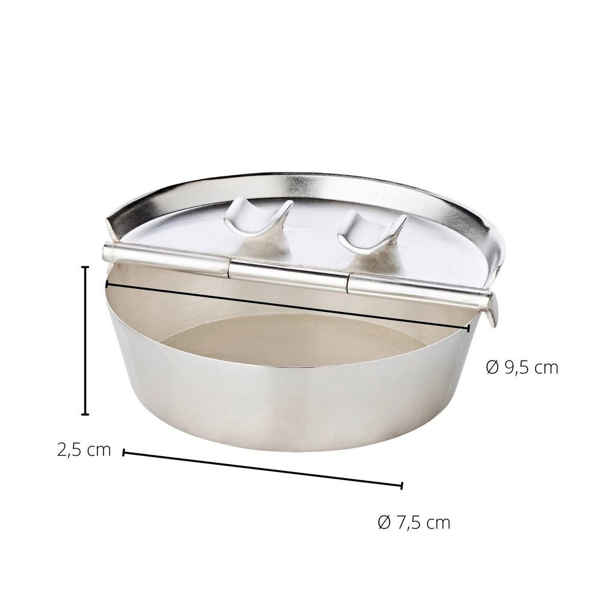 EDZARD opvouwbare asbak Ashburn, zwaar verzilverd, diameter 10 cm, 2 opbergbakken