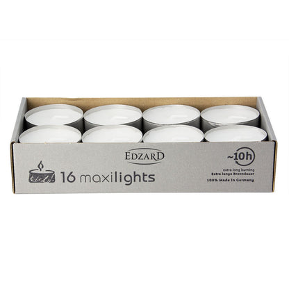 EDZARD 16 stuks WENZEL Maxilights Maxi theelichtjes, wit, aluminium deksel, diameter 58 mm, geurloos