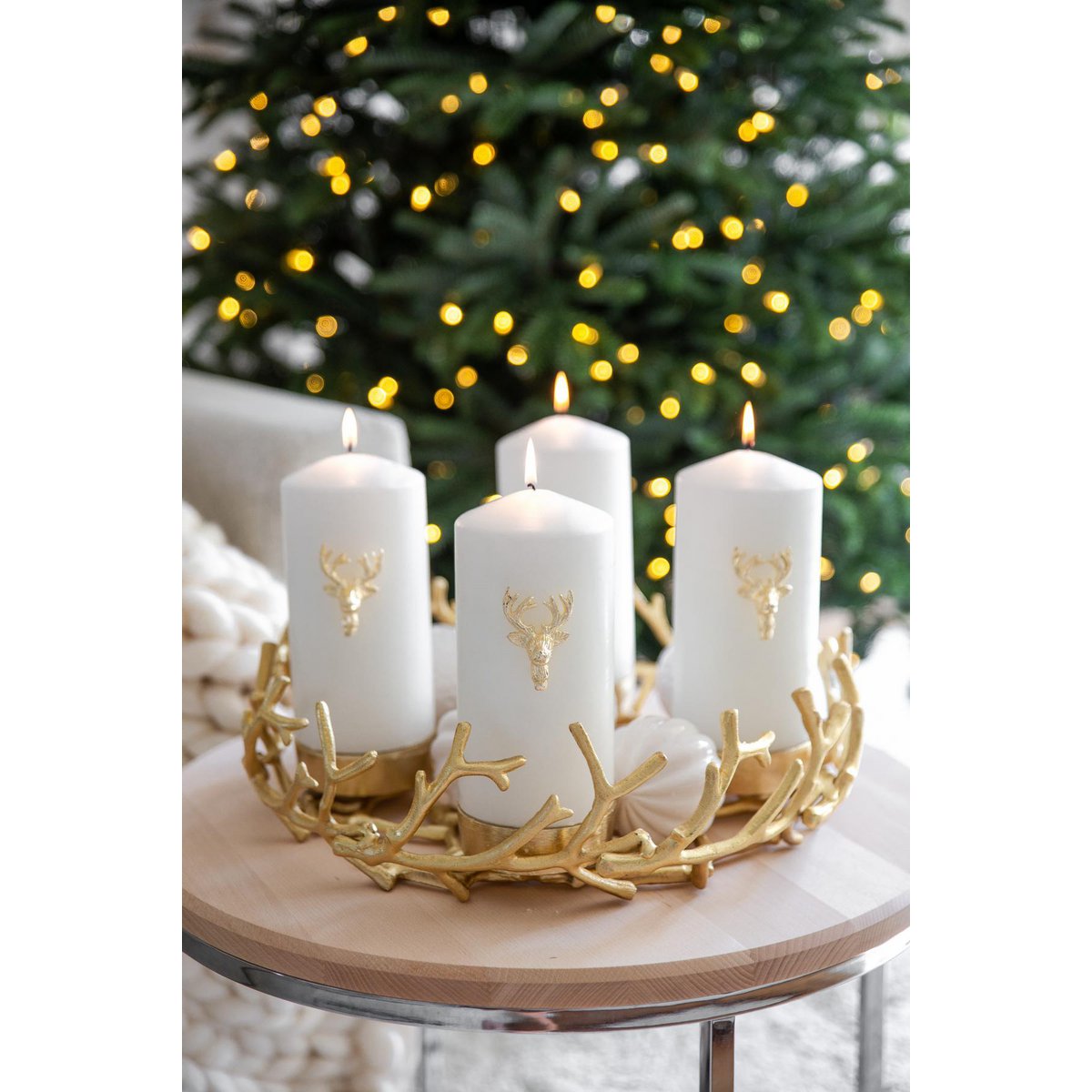 EDZARD set van 3 kandelaars elandenkandelaars, goudkleurig vernikkeld aluminium, hoogte 6 cm