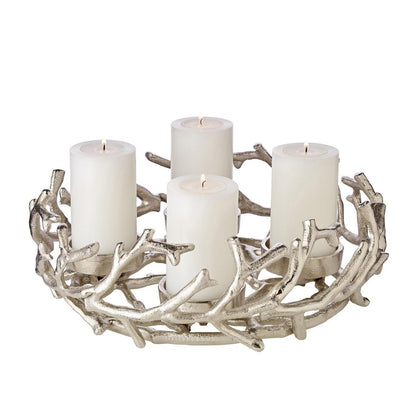 EDZARD Adventskrans Porus, gewei-design, vernikkeld aluminium, zilverkleurig, ø 30 cm, voor kaarsen ø 6 cm