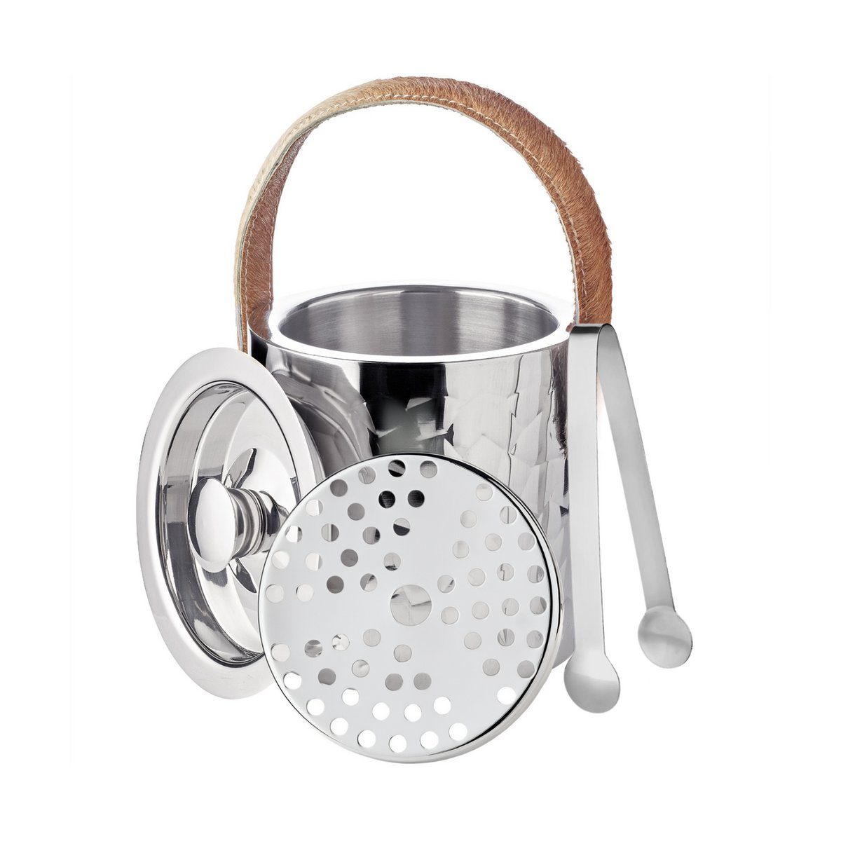 Edzard Eisimer Capri H 17 cm met deksel, lederen handvat, zeef en tang