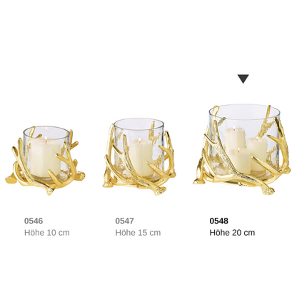 EDZARD lantaarn Kingston, gewei-design, aluminium, goudkleurig, met glas, hoogte 20 cm, ø 25 cm