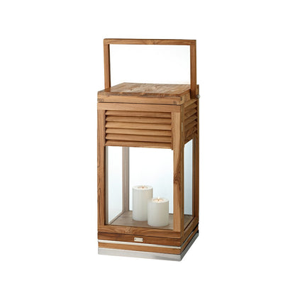 Lantaarn Vegas (hoogte 60 cm), nobele teak, roestvrij staal, glanzende nikkel -plated