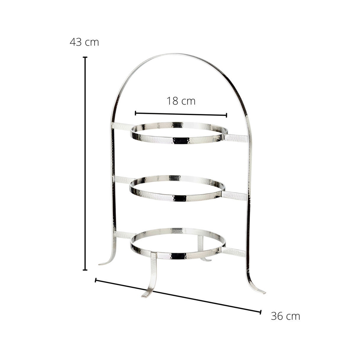 Sina bordenrek (hoogte 42 cm), gehamerd, zwaar verzilverd, voor 3 borden Ø 20 t/m 28 cm