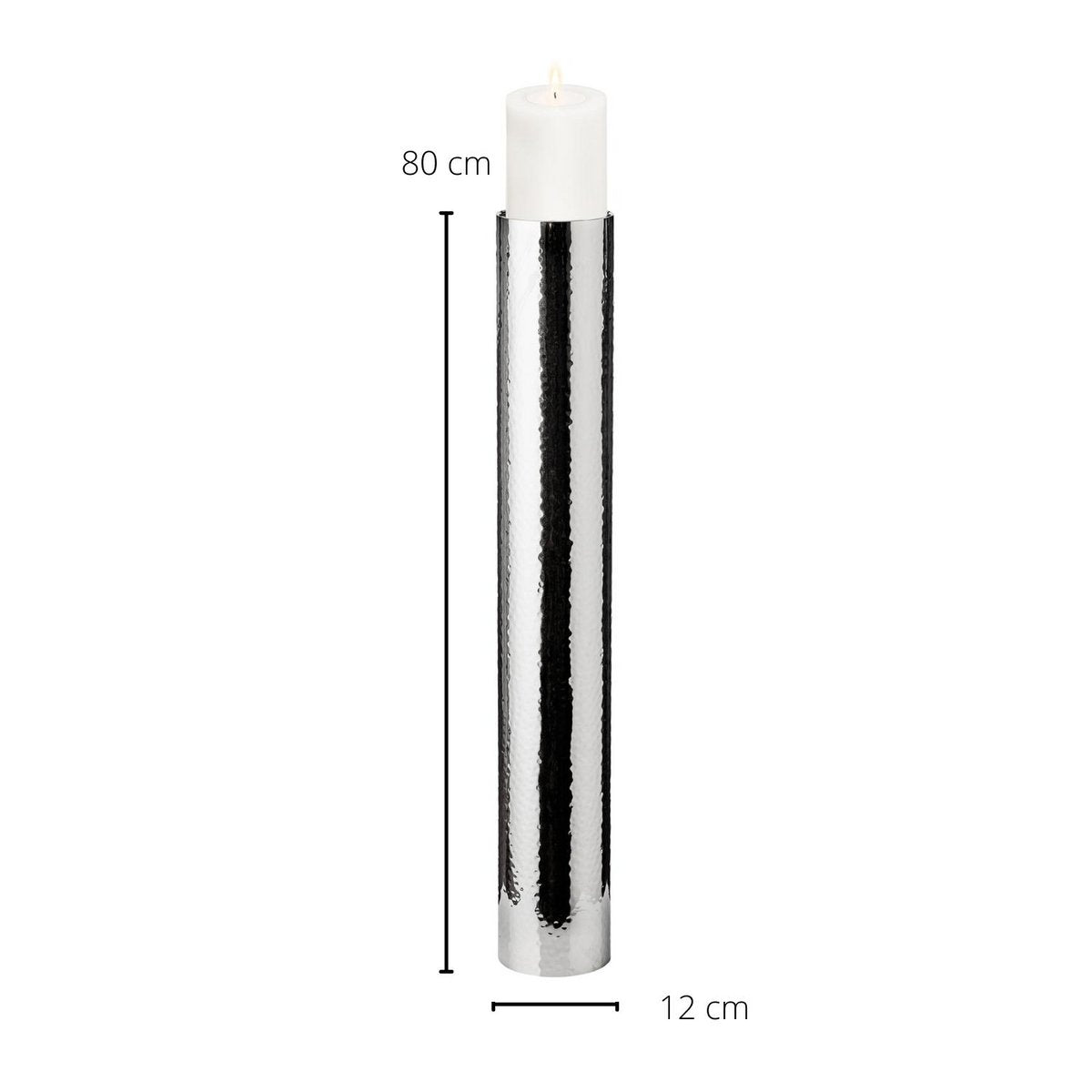 EDZARD kandelaar Boston voor kaars diameter 10 cm, gehamerd, RVS glanzend vernikkeld, H 83 cm
