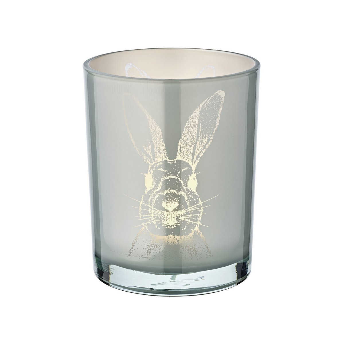 Lantaarn konijn (hoogte 12,5 cm, ø 10 cm) in grijs, theelichthouder, theelichtglas met konijnenmotief