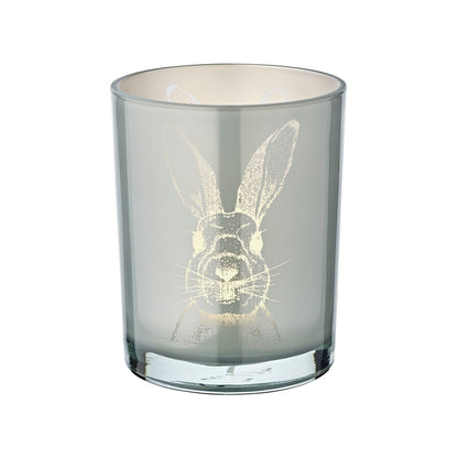 Lantaarn konijn (hoogte 12,5 cm, ø 10 cm) in grijs, theelichthouder, theelichtglas met konijnenmotief