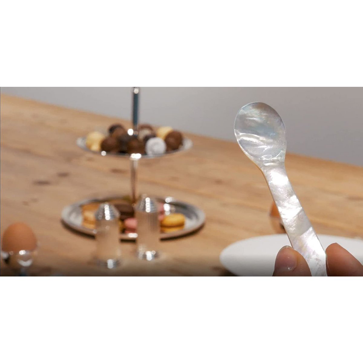 EDZARD parelmoer lepel kaviaarlepel eierlepel, hoogwaardig handwerk, afgeronde hoeken, lengte ca. 11 cm