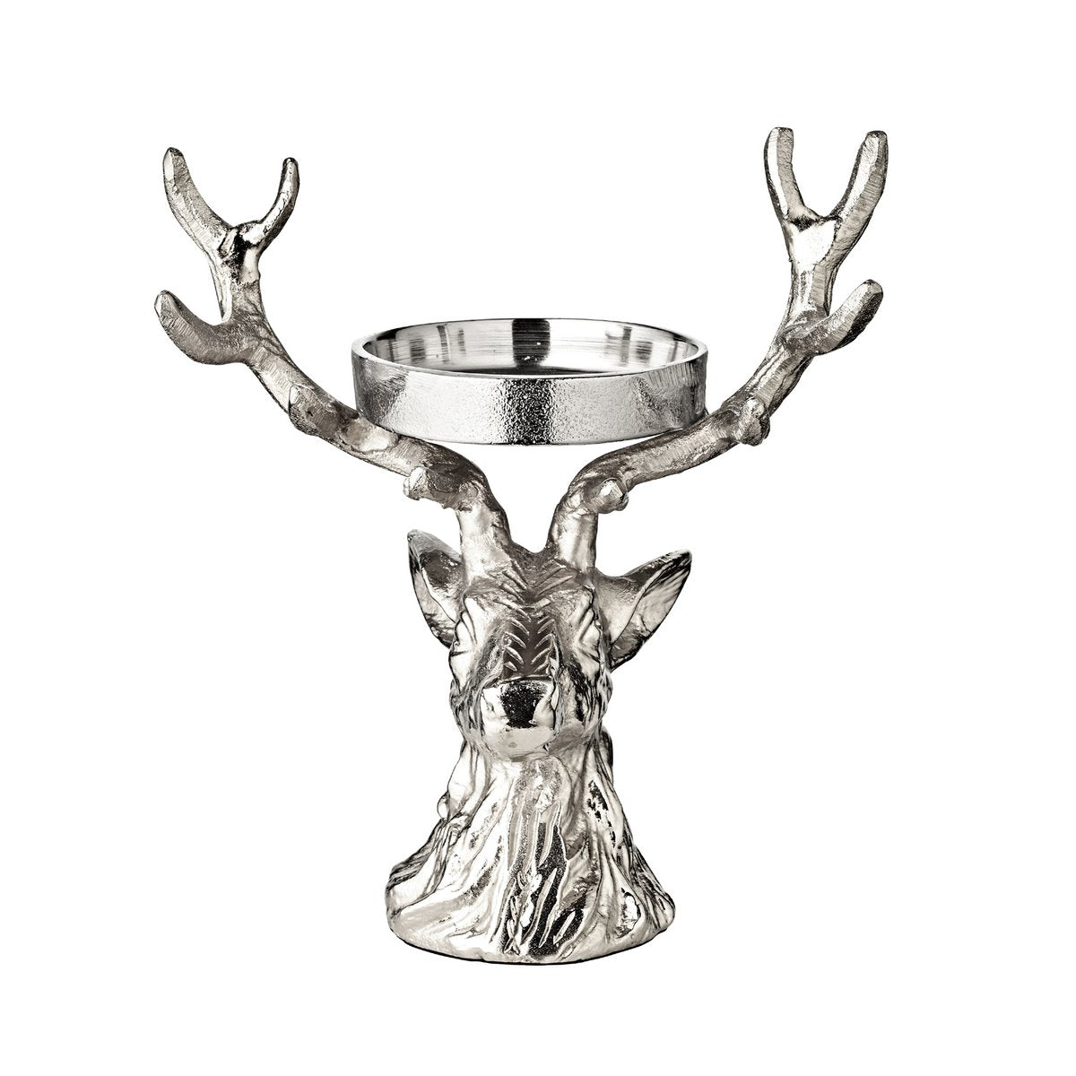 EDZARD kandelaar hert, vernikkeld aluminium, hoogte 20 cm, voor stompkaars ø 6 cm