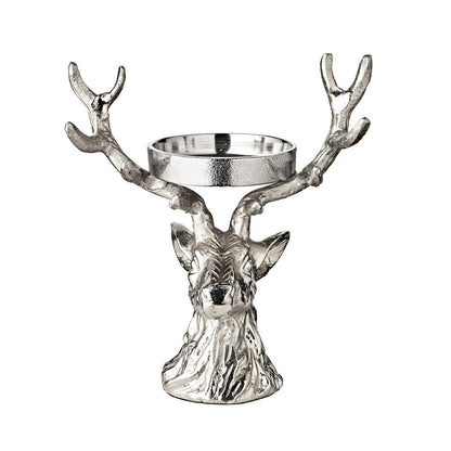 EDZARD kandelaar hert, vernikkeld aluminium, hoogte 20 cm, voor stompkaars ø 6 cm