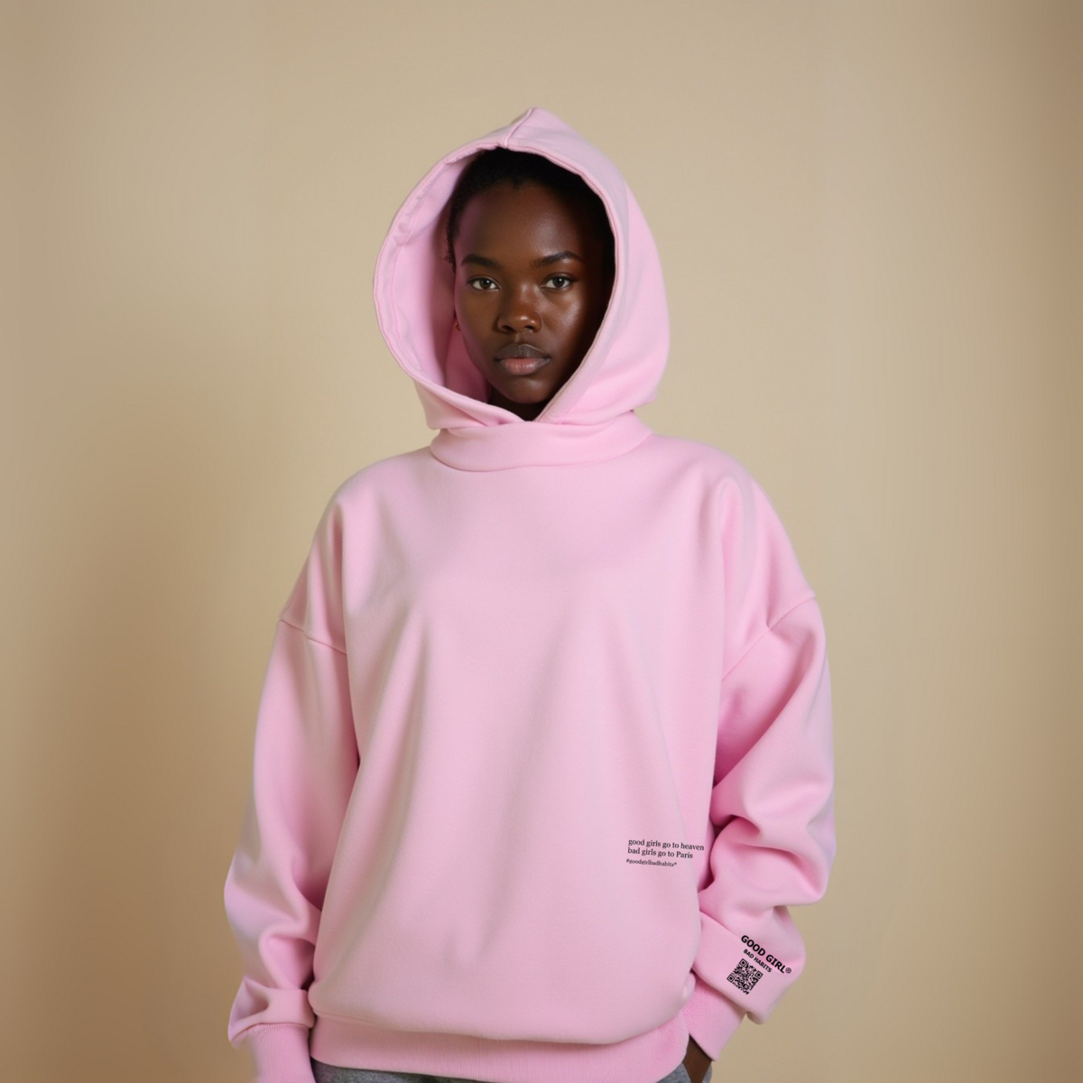 Hoodie "SLECHTE MEISJES GAAN NAAR PARIJS" - Beige