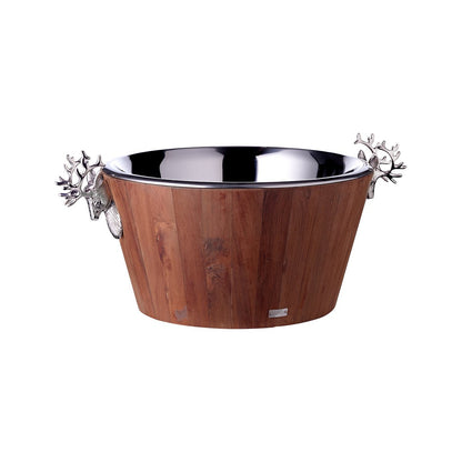 Fleskoeler Franklin (hoogte 25 cm, Ø 47 cm), teak, roestvrij staal, glanzende nikkel -plated