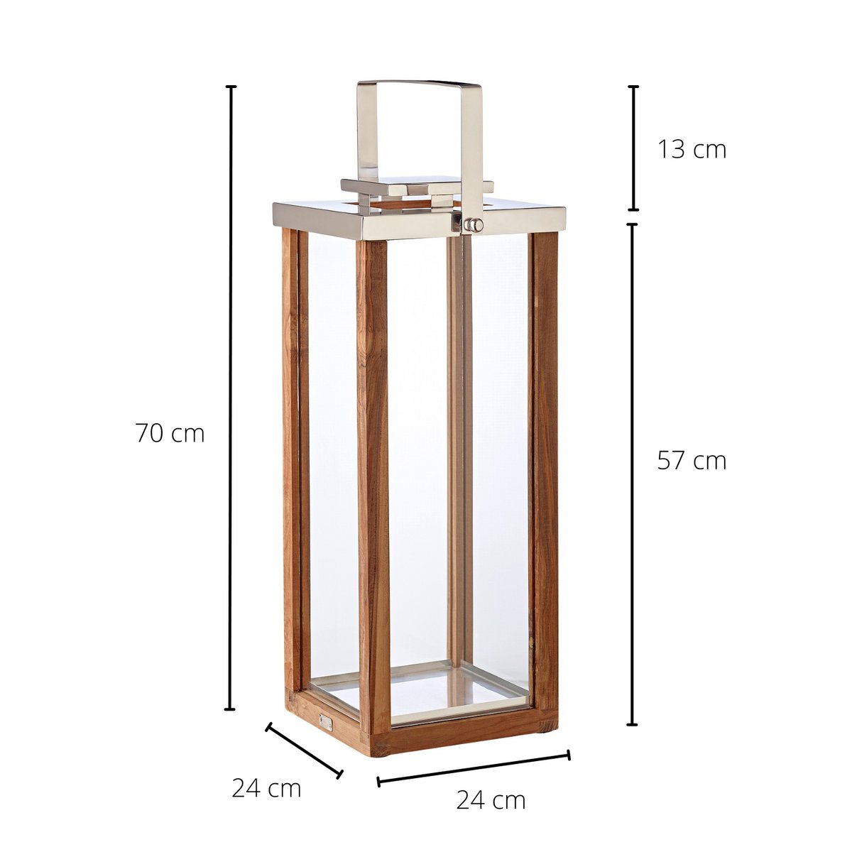 EDZARD lantaarn Miami met inklapbaar handvat, hout en RVS glanzend vernikkeld, hoogte 70 cm