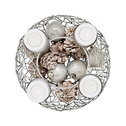 EDZARD Adventskrans Milano, roestvrij staal, glanzend vernikkeld, diameter 28 cm, voor stompkaarsen ø 6 cm