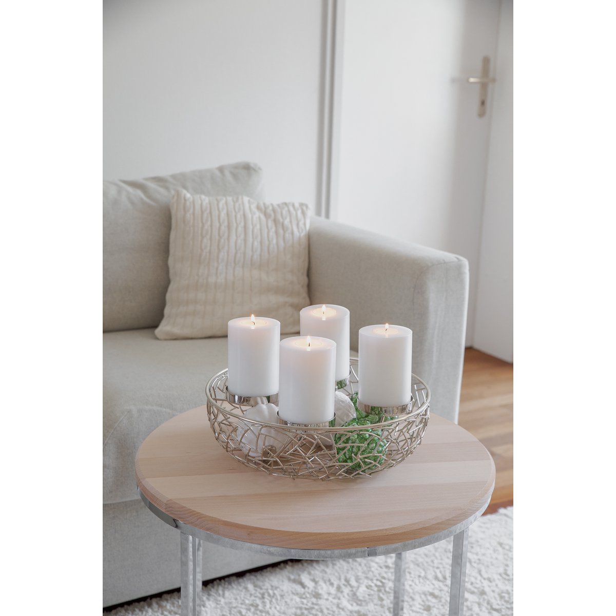 EDZARD Adventskrans Milano, roestvrij staal, vernikkeld, zilverkleurig, diameter 34 cm, voor kaarsen ø 8 cm