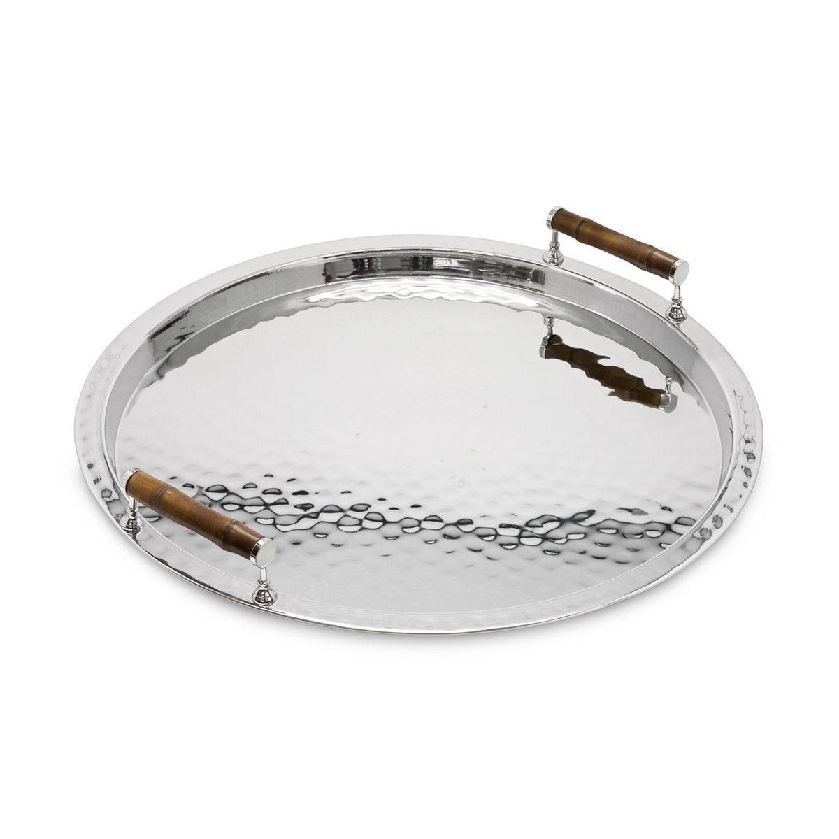 EDZARD Hugo dienblad, rond, roestvrij staal glanzend vernikkeld, met bamboe handvatten, diameter 54 cm