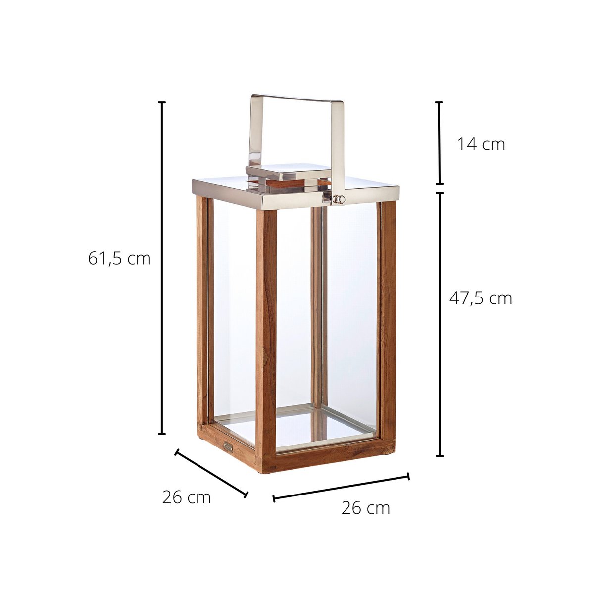 EDZARD lantaarn orkaan Miami met inklapbaar handvat, hout en roestvrij staal glanzend vernikkeld, hoogte 61,5 cm