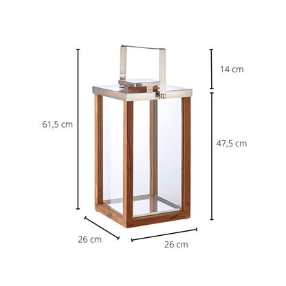 EDZARD lantaarn orkaan Miami met inklapbaar handvat, hout en roestvrij staal glanzend vernikkeld, hoogte 61,5 cm
