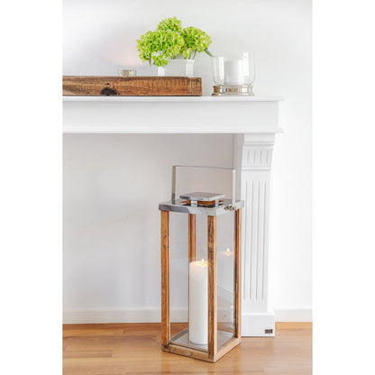 EDZARD lantaarn Miami met inklapbaar handvat, hout en RVS glanzend vernikkeld, hoogte 70 cm