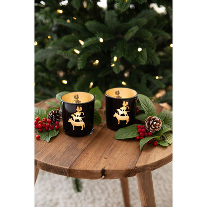 Set van 2 theelichtjes glazen stadsmuzikanten (hoogte 8 cm), zwart
