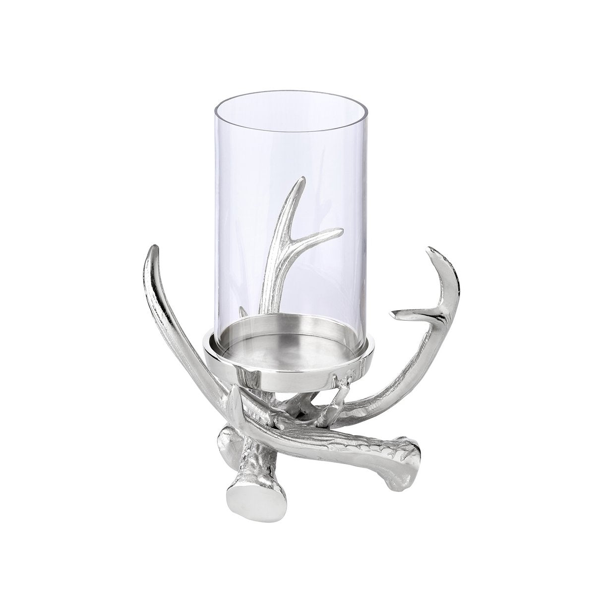 Kandelaar Blitu met glas (hoogte 25 cm), aluminium vernikkeld, voor stompkaars ø 8 cm